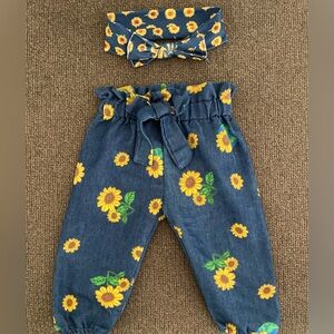 Baby Girls Unbranded Sunflower Pants with Matching Headband Size 70 (6-12M)